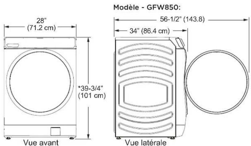 GE GFW850SSNWW - DIMENSIONS DE LA LAVEUSE - 1