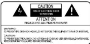 CAUTION RISK OF ELECTRICAL SHOCK DON'T OPEN ATTENTION RISKIE DE CHOC ELECTRICAL HE PANS OUDER WARNING: TO PREVENT FIRE OR SHOCK HAZEWELL, DO NOT EXPOSE THE EQUIPMENT TO RAIN OR MOBILITY. CAUTION: TO PREVENT ELECTRICAL SHOCK, DO NOT REMOVE COVER, NO USER SERVICEABLE PARTNERSIBLE, REFER SERVICING TO QUAPED SERVICE PERSONNEL.