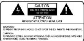 CAUTION FROM ELECTRICAL SHOCK DO NOT OPEN ATTENTION RESUME OF ONIC ELECTRICSE ME PAS OUIER WARNING: TO PREVENT FIRE OR SHOCK HAZARD, DO NOT EXPOSE THE EQUIPMENT TO RUN OR MOBTURE. CAUTION: TO PREVENT ELECTRICAL SHOCK, DO NOT REMOVE COVER, NO USER SERVICEABLE PARTS MORE, REFER SERVING TO QUALIFIED SERVICE PERSONNEL,