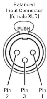 Balanced Input Connector (female XLR) PUSH Pin Pin Pin 2 3 1