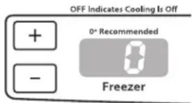 OFF Indicates Cooling Is Off + - 0° Recommended Freezer