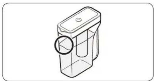 Line drawing of a rectangular trash bin with a circular hole and handle, no text or symbols present