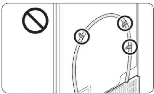 Diagram showing a prohibition symbol and three labeled circular symbols connected by lines, likely indicating safety or installation instructions.