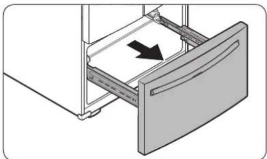 Diagram of a drawer with an arrow indicating direction, showing internal compartments and a closed drawer (no text or symbols)
