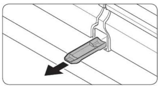 Diagram of a mechanical component being inserted into a wire, with an arrow indicating direction (no text or symbols present)