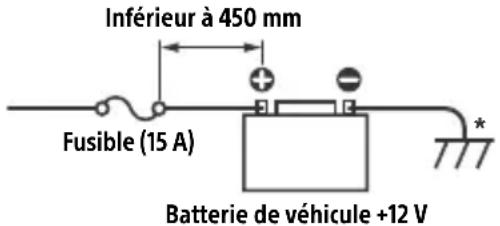 Inférieur à 450 mm Fusible (15 A) Batterie de véhicule +12 V