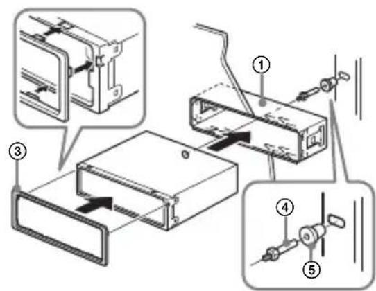 Technical diagram showing exploded view of a device with labeled components and directional arrows indicating assembly or installation steps.