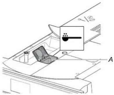 Technical diagram showing a device with labeled components and an inset image of a device with a handle and exhaust.