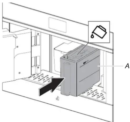 Diagram of a printer or printer device with labeled component A and an inset showing a recycling symbol