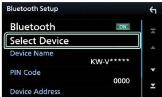 JVC KWM650BT - Touchez [Select Device] sur l'écran de configuration du Bluetooth. - 1