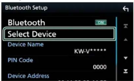 JVC KWM650BT - Toque [Select Device] en la pantalla Configuración de Bluetooth. - 1