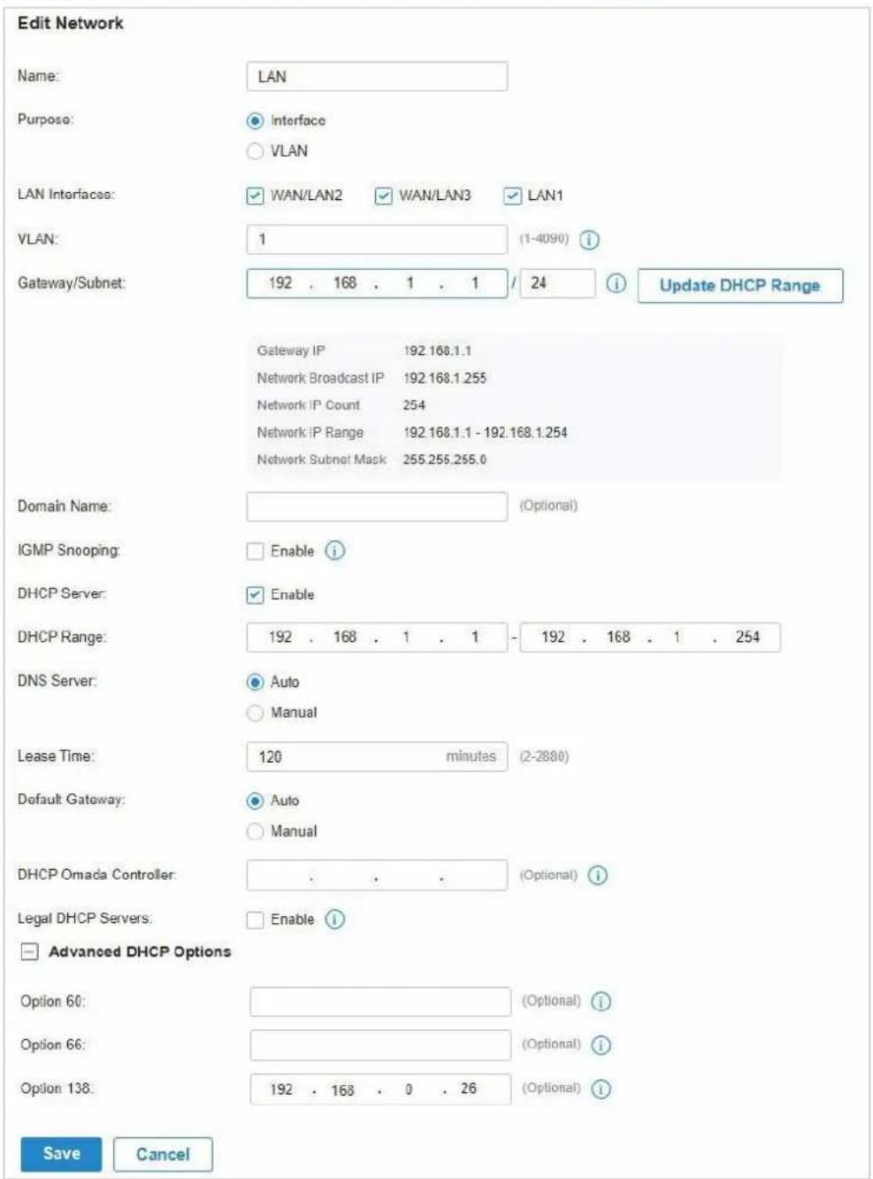 TP-LINK Omada EAP115Wall - DHCP option 138 - 1