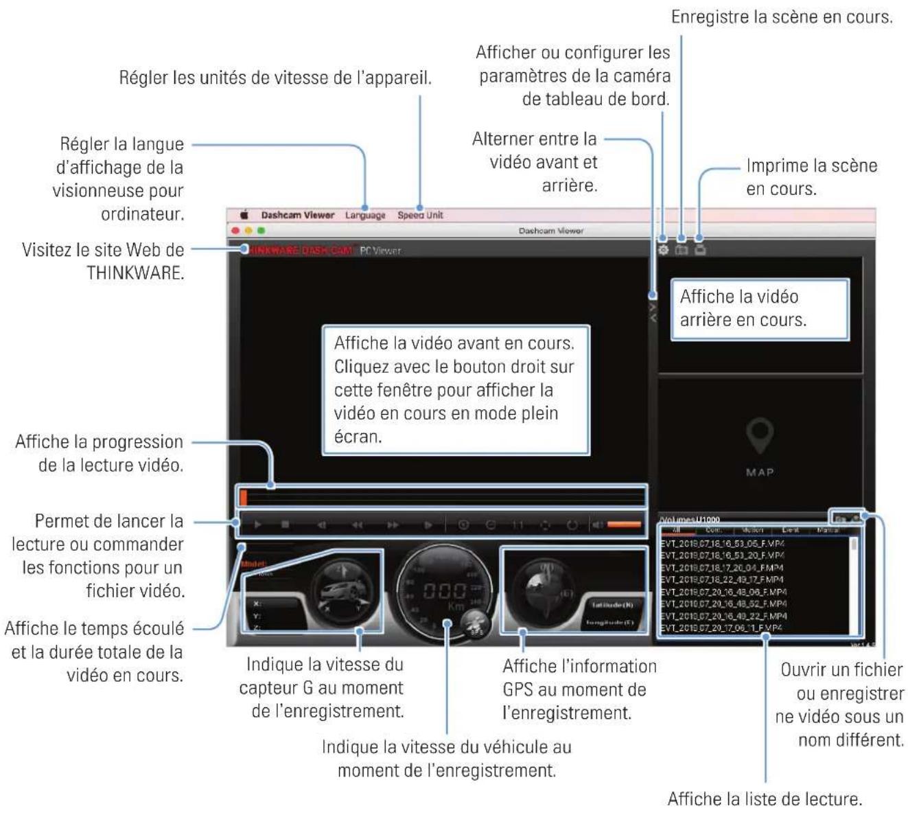 Thinkware U1000 - Disposition de l'écran de la visionneuse pour ordinateur (Mac) - 1