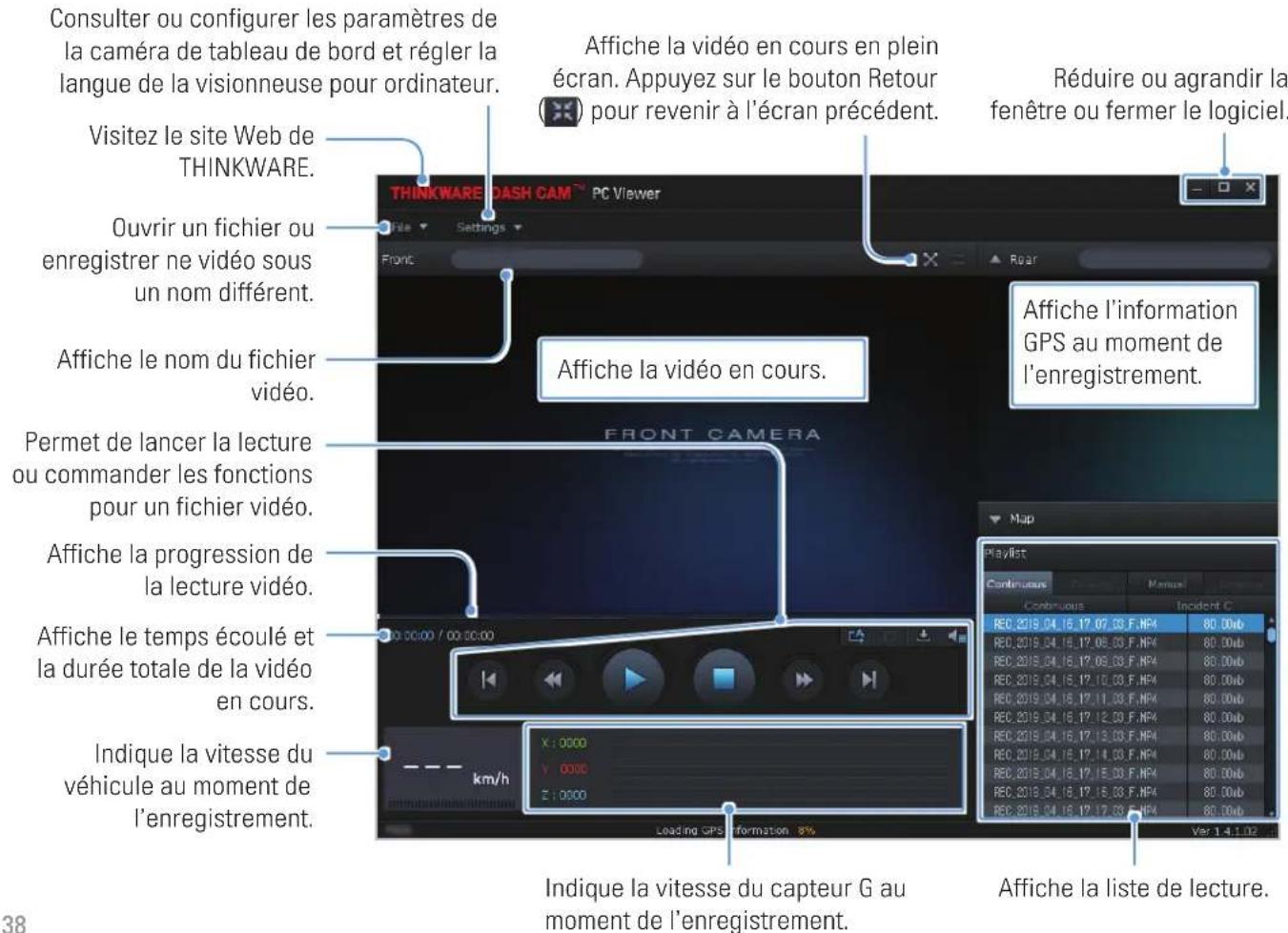 Thinkware U1000 - Disposition de l'écran de la visionneuse pour ordinateur (Windows) - 1