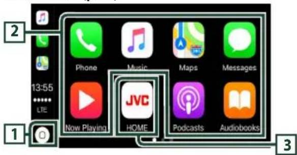 JVC KWV960BW - Boutons de commande et applications disponibles sur l'écran d'accueil de Apple CarPlay - 1