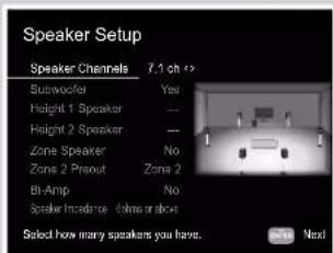 ONKYO TXRZ740 - Réglages "Speaker Setup" durant la Initial Setup (→p181) - 1
