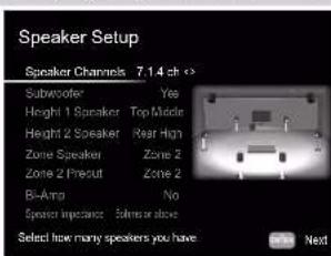 ONKYO TXRZ740 - Réglages "Speaker Setup" durant la Initial Setup (→p181) - 1