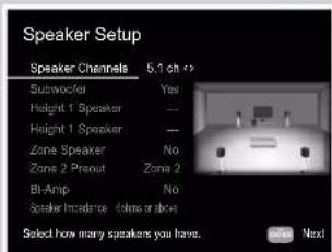 ONKYO TXRZ740 - Réglages "Speaker Setup" durant la Initial Setup (→p181) - 1