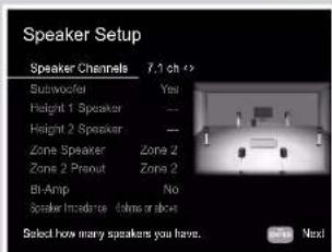 ONKYO TXRZ740 - Réglages "Speaker Setup" durant la Initial Setup (→p181) - 1