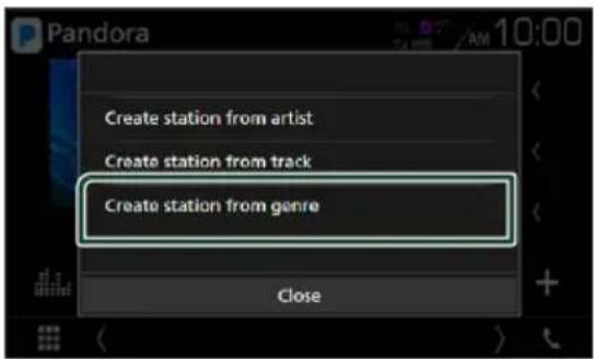 Pandora Create station from artist Create station from track Create station from genre Close