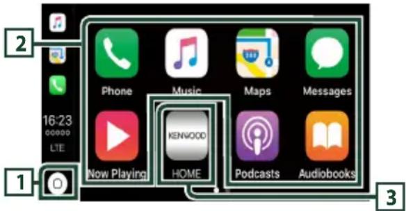 KENWOOD DNX775RVS - Boutons de commande et applications disponibles sur l'écran d'accueil de CarPlay - 1