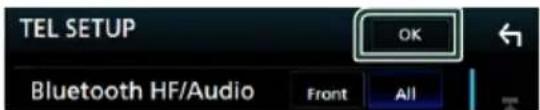 TEL SETUP OK Bluetooth HF/Audio Front All