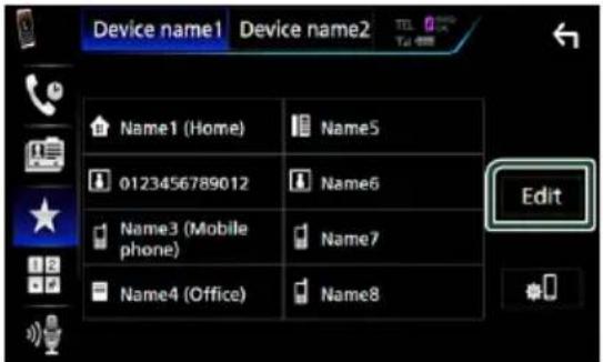 Device name1 Device name2 Name1 (Home) Name5 0123456789012 Name6 Name3 (Mobile phone) Name7 Name4 (Office) Name8 Edit