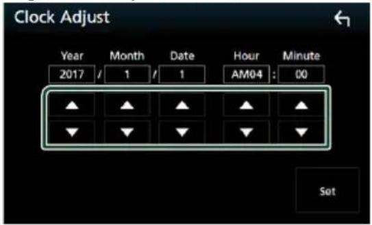 Clock Adjust Year Month Date Hour Minute 2017 / 1 / 1 AM04 : 00 Set