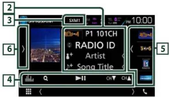 2 3 SXM1 PM 10:00 6 P1 101CH RADIO ID Artist Song Title 4 Q ▶▶▶ CH▼ CH▲ 5