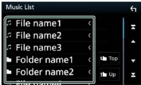 Music List File name1 File name2 File name3 Folder name1 Folder name2 Top Up