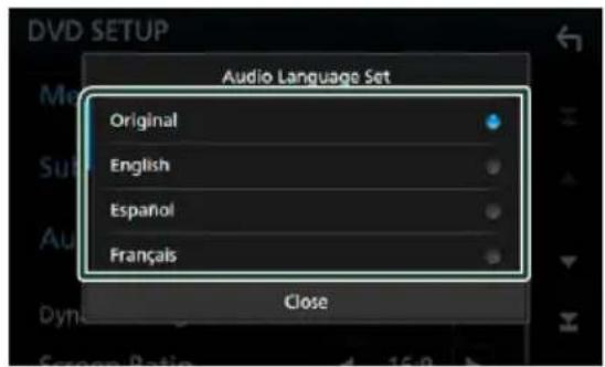 DVD SETUP Audio Language Set Original English Español Français Close