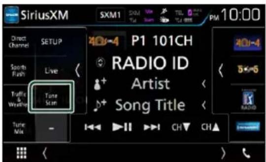 SiriusXM SXM1 SXM Vul Sun Tel 0:00 PM 10:00 Direct Channel SETUP P1 101CH RADIO ID Artist Song Title Sports Flash Live Traffic & Weather Tune Scan Tune Mix - CH▼ CH▲