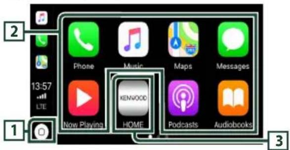 KENWOOD DNR876S - Boutons de commande et applications disponibles sur l'écran d'accueil de Apple CarPlay - 1