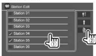 KENWOOD DDX276BT - Sélectionnez les stations (1), puis supprimer les stations sélectionnées (2). - 1