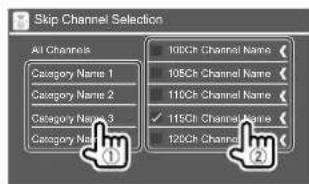 KENWOOD DDX276BT - Choisissez une catégorie (1), puis un canal (2). - 1