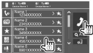 KENWOOD DDX276BT - Sélectionnez un contact (①), puis passes un appel (②). - 1