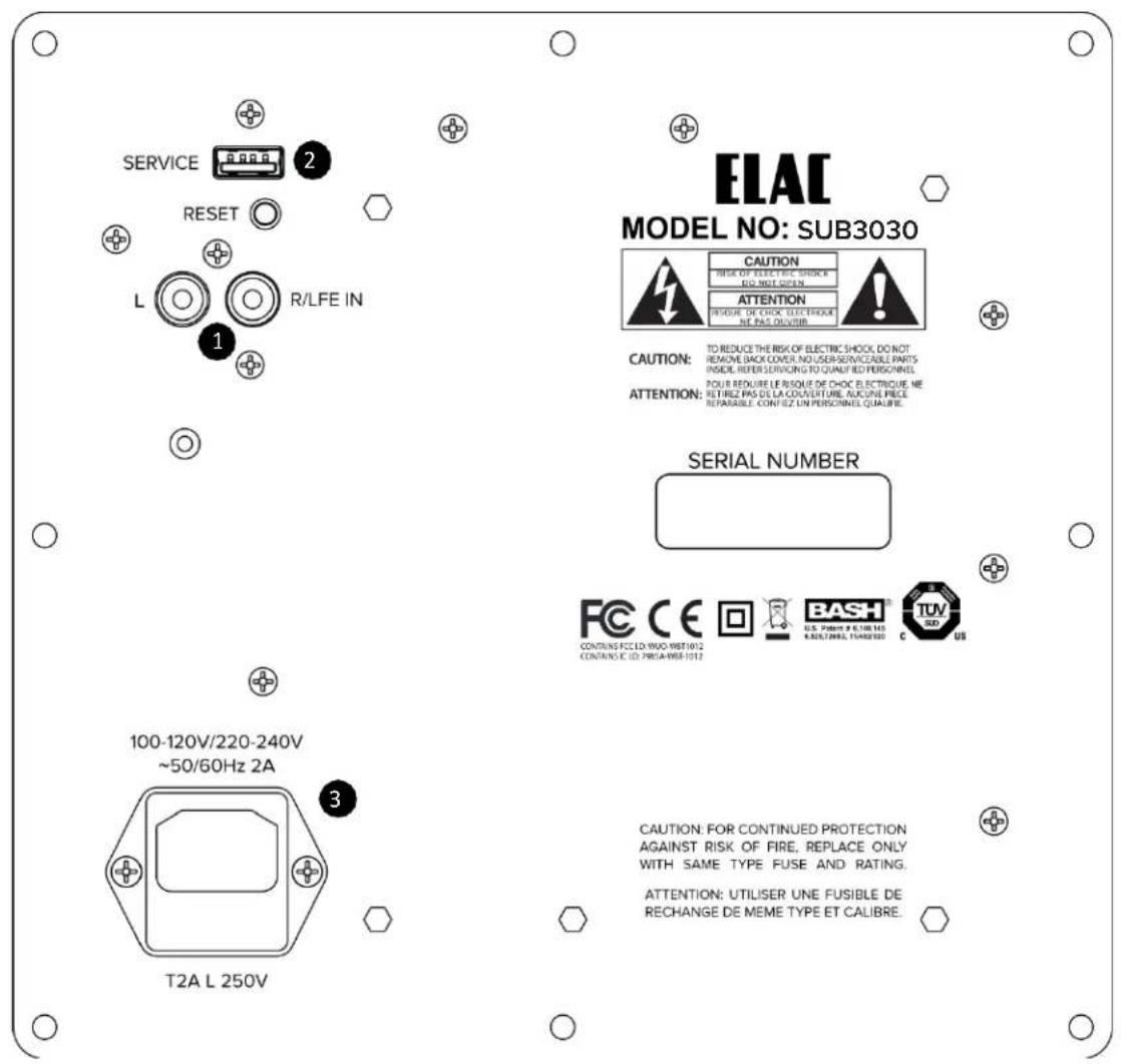 ELAC Debut 2.0 SUB3030 - Commandes et indicateurs - 1