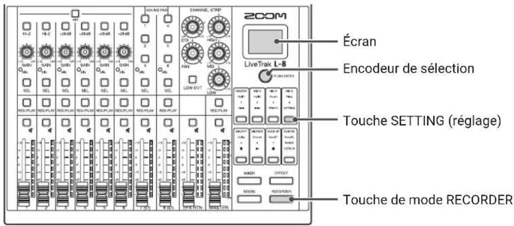 ZOOM LiveTrak L8 - Changement des réglages d'enregistrement automatique - 1