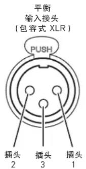 平衡 输入接头 (包容式 XLR) PUSH 插头 2 插头 3 插头 1