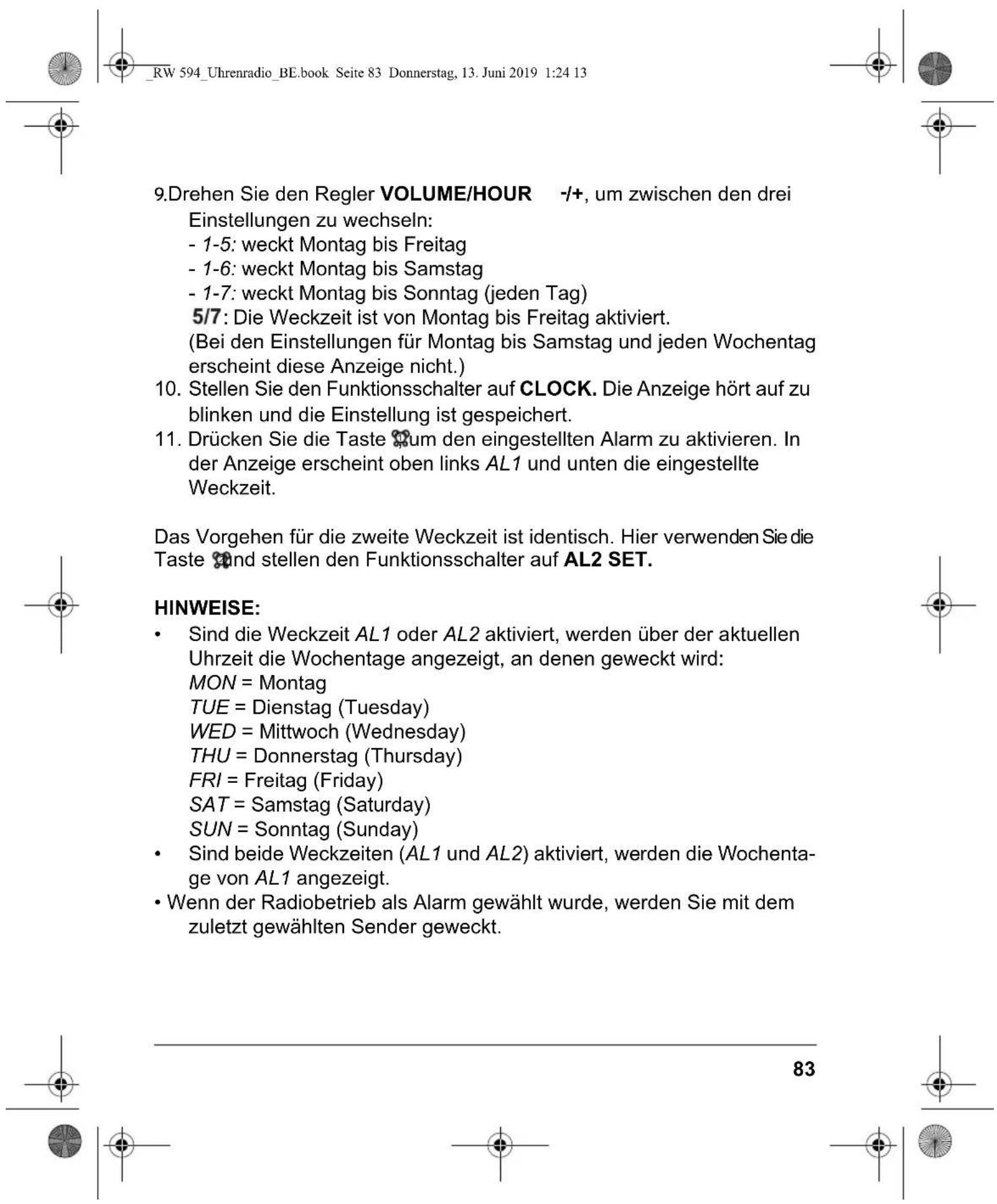 Terris RW 594 - Weckzeit stellen - 1