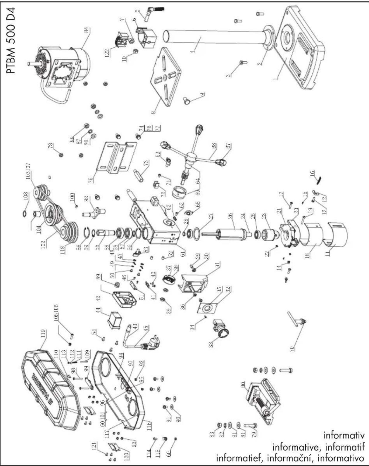 PARKSIDE PTBM 500 C3 - Explosionszeichnung • Exploded Drawing Vue éclatée • Explosietekening • Vykres sestaveni Plano de explosión • Vista em corte - 1