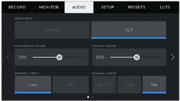Blackmagic Design URSA Mini Pro 12K - Paramètre XLR de l'onglet audio - 1