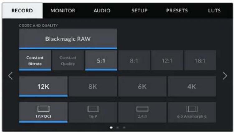 Blackmagic Design URSA Mini Pro 12K - Record Settings 1 - 1