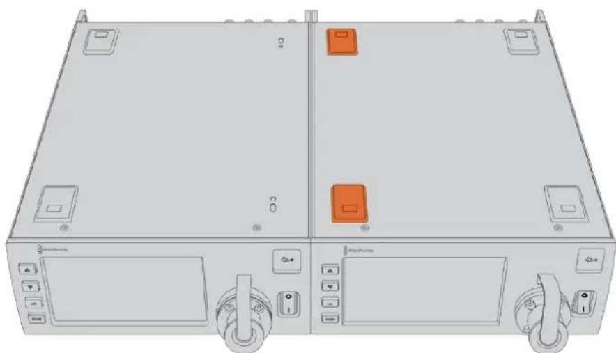 Blackmagic Design URSA Mini Pro 12K - Preparing two Blackmagic Studio Fiber Converters for side by side installation into a rack: - 1