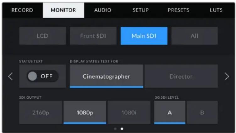 Blackmagic Design URSA Mini Pro 12K - Front SDI and Main SDI Monitor Settings 2 - 1