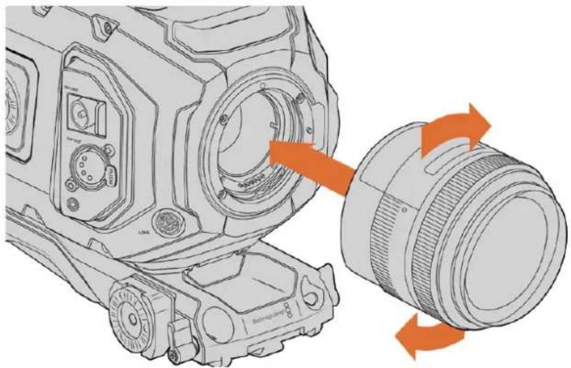 Blackmagic Design URSA Mini Pro 12K - To attach an EF mount lens: - 1