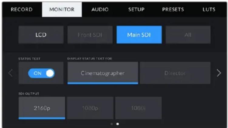 Blackmagic Design URSA Mini Pro 12K - Paramètres front SDI et main SDI de l'onglet monitor 2 - 1