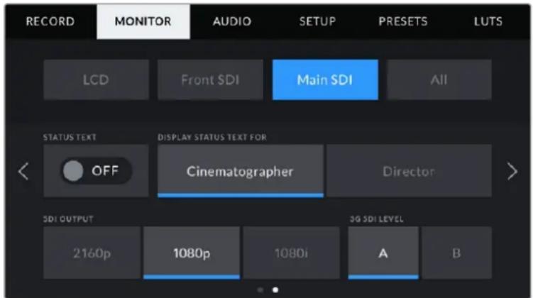 Blackmagic Design URSA Mini Pro 12K - MONITOR-Einstellungen 2, Front SDI und Main SDI - 1