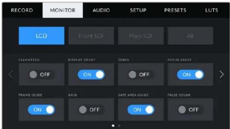 Blackmagic Design URSA Mini Pro 12K - LCD, Front SDI, Main SDI Monitor Settings 1 - 1