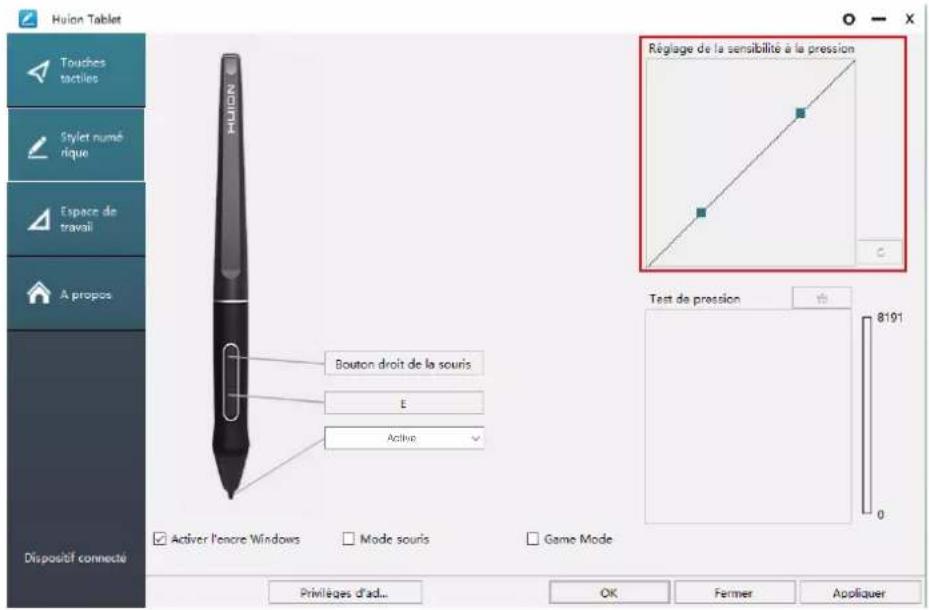 Huion Kamvas 22 Plus - Reglage de la sensibilité de la pression - 1
